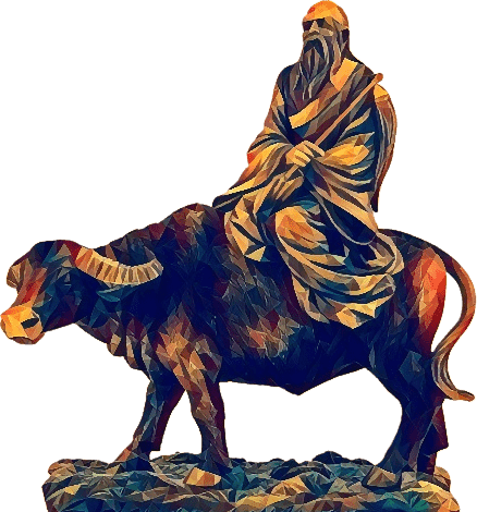 Lao Tzu wird oft als alter Mann dargestellt, der einen Wasserbüffel reitet